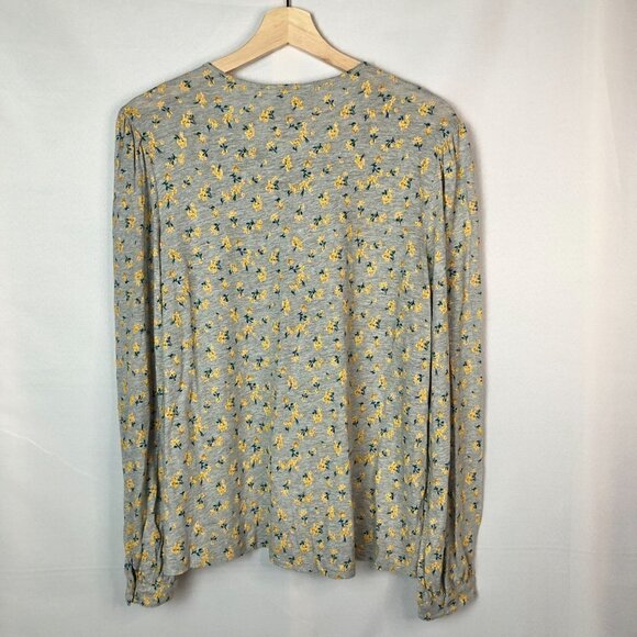 Lucky Brand Gray Peasant Yellow Floral Boho Long Sleeve Blouse M - Picture 7 of 7